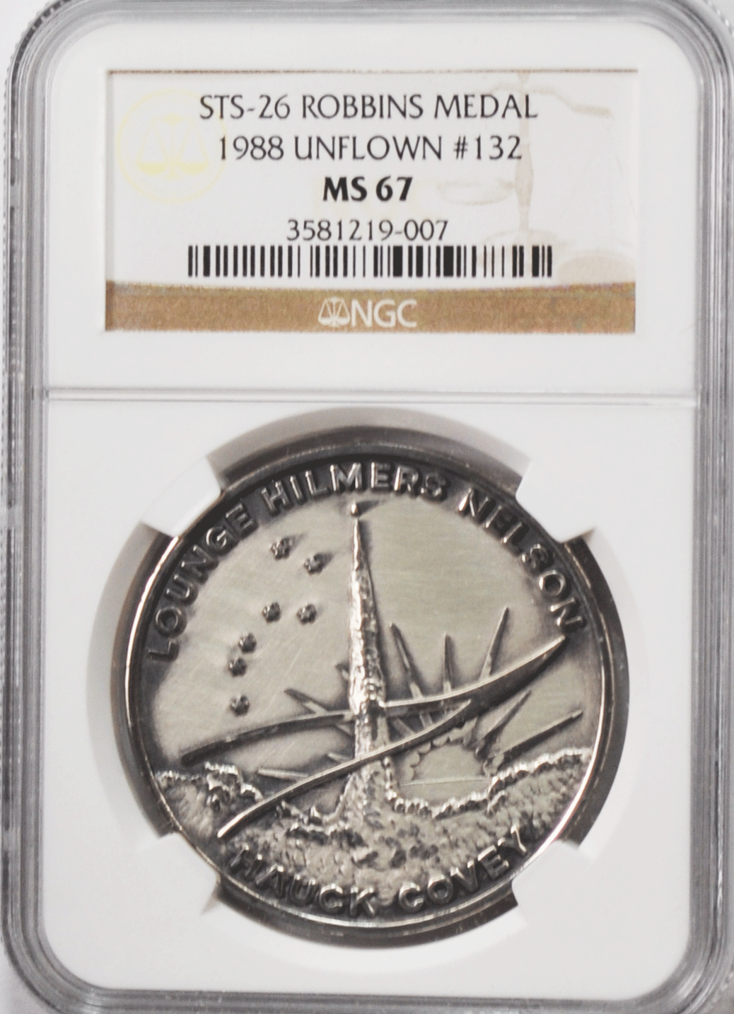 1988 STS-26 Robbins Space Silver Medal Unflown #132 NGC MS67 Discovery
