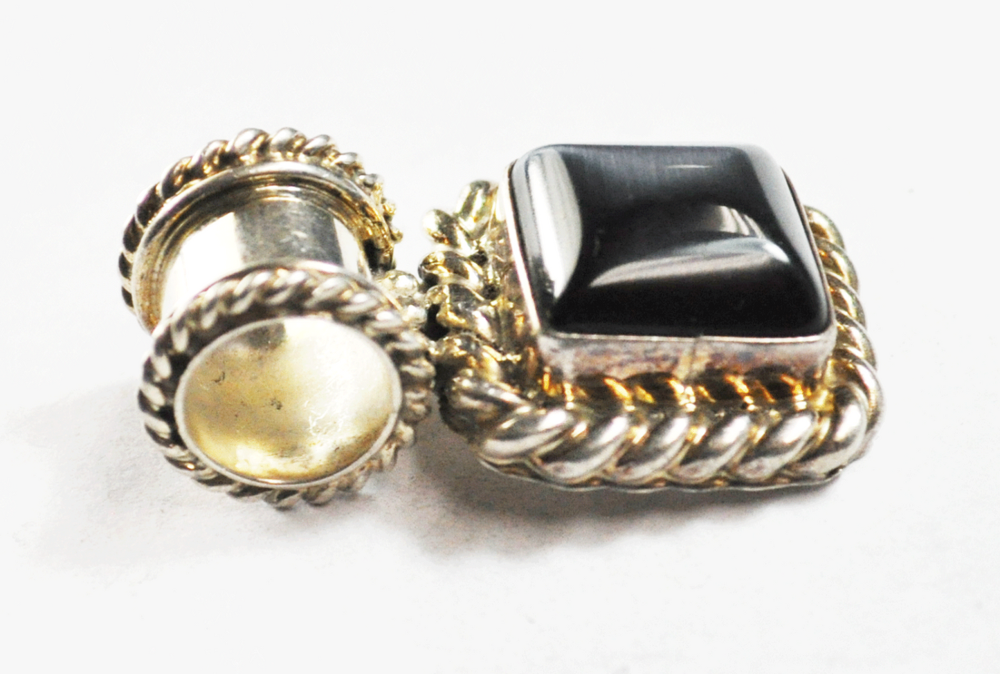 Mexico Sterling Silver Iridescent Black Square 10mm Bale Pendant 36mm x 21mm