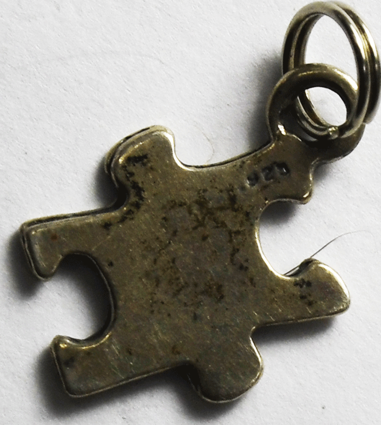 Sterling Silver Puzzle Piece Jigsaw Autism Charm 18mm x 12mm