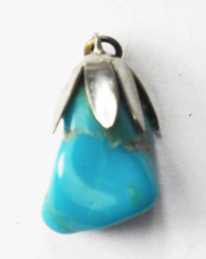 Silver Plated Turquoise Chunk Pepper Bean Pendant 15mm x 24mm
