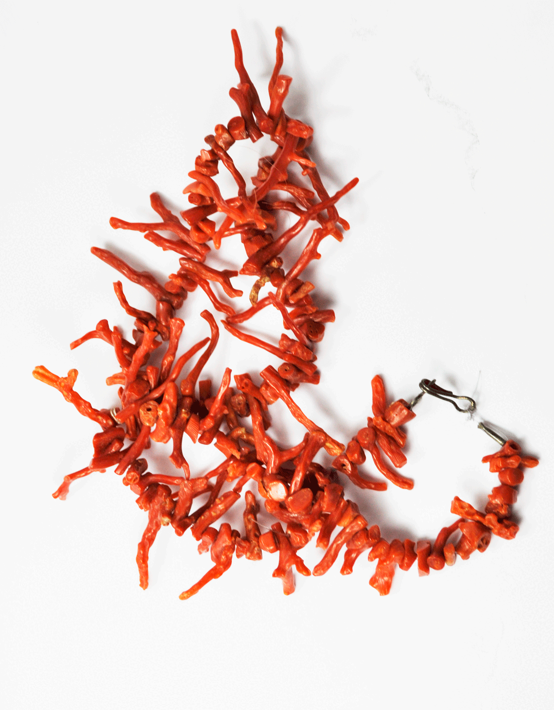 Vintage Natural Coral Red Branch Necklace Sterling Silver Hook Clasp 40mm 17"