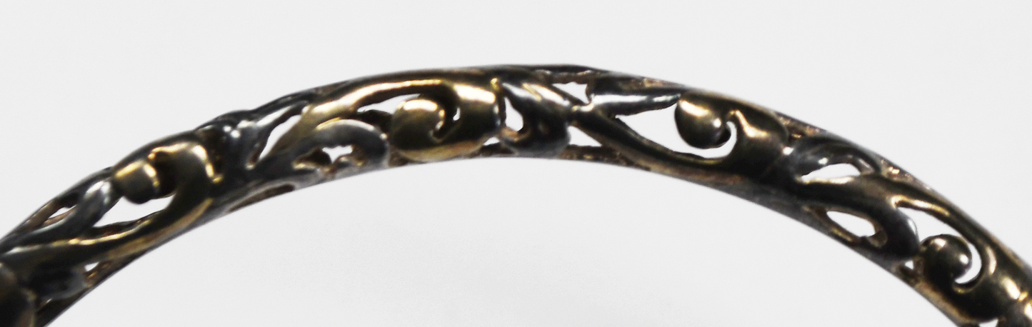 Sterling Silver Filigree 4mm Small Bangle Two Tone Oval Bracelet