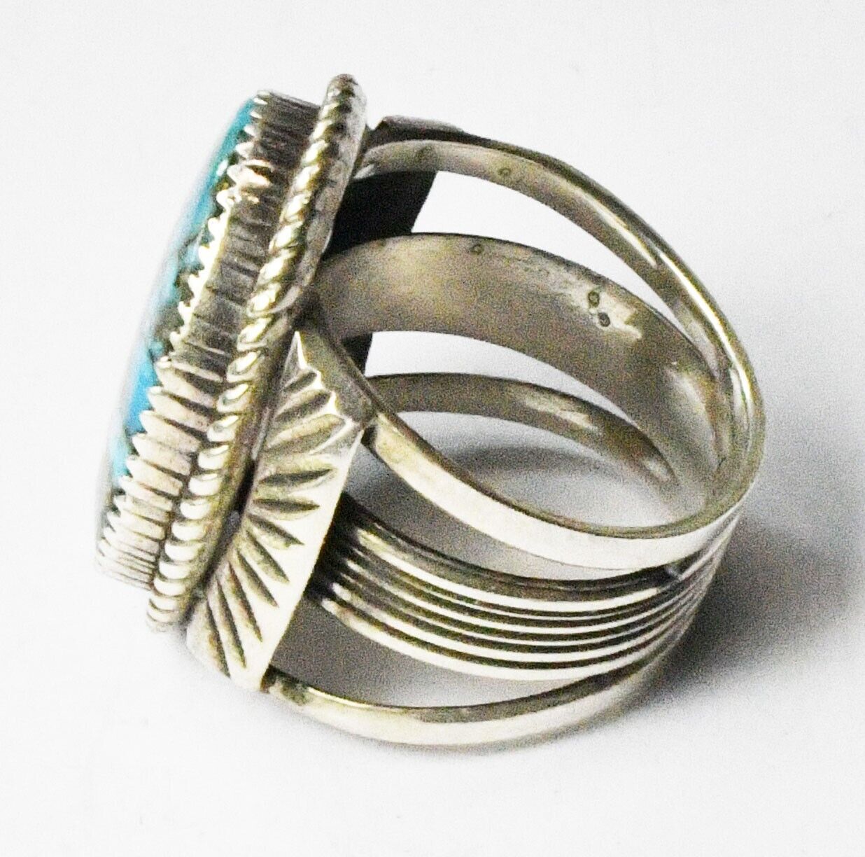 Sterling Silver G Boyd Turquoise Oval Split 29mm Ring Size 8