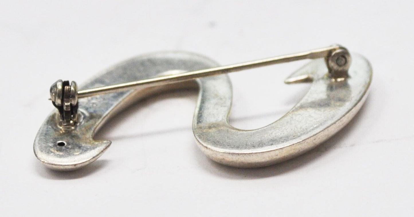 Sterling Silver CNA S Shape Brooch Pin 43mm x 29mm