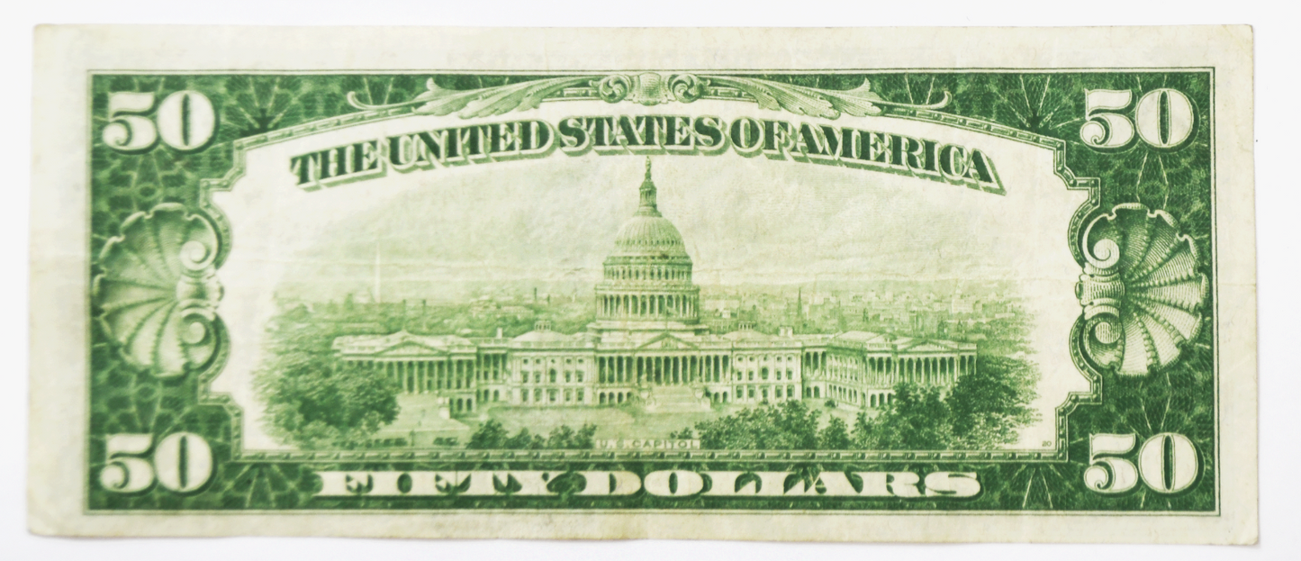 1928 A $50 Fifty Dollar Bill Federal Reserve Note D02016139A Cleveland