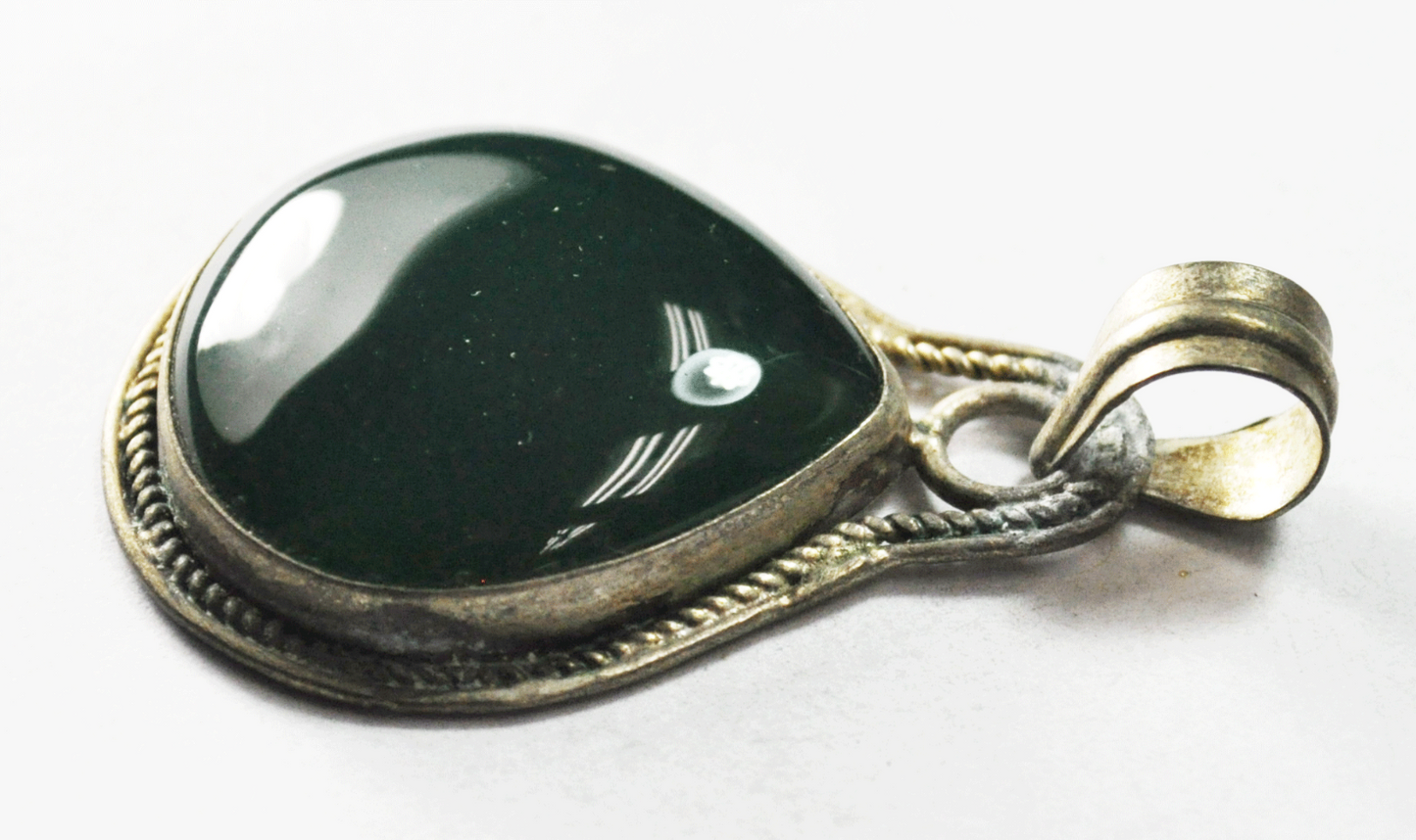 Sterling Silver Green Onyx Wide Teardrop Twist Halo Pendant 50mm x 34mm