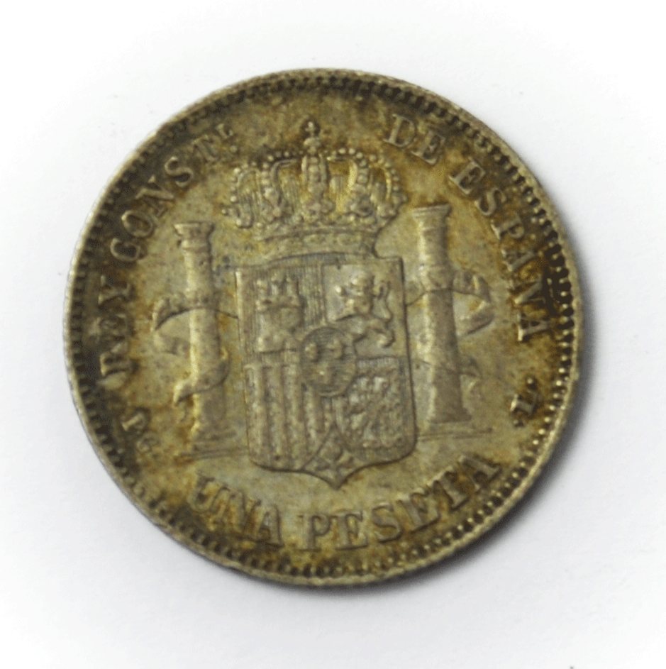 1893 (93) PG-L Spain One Peseta Silver Coin KM# 702