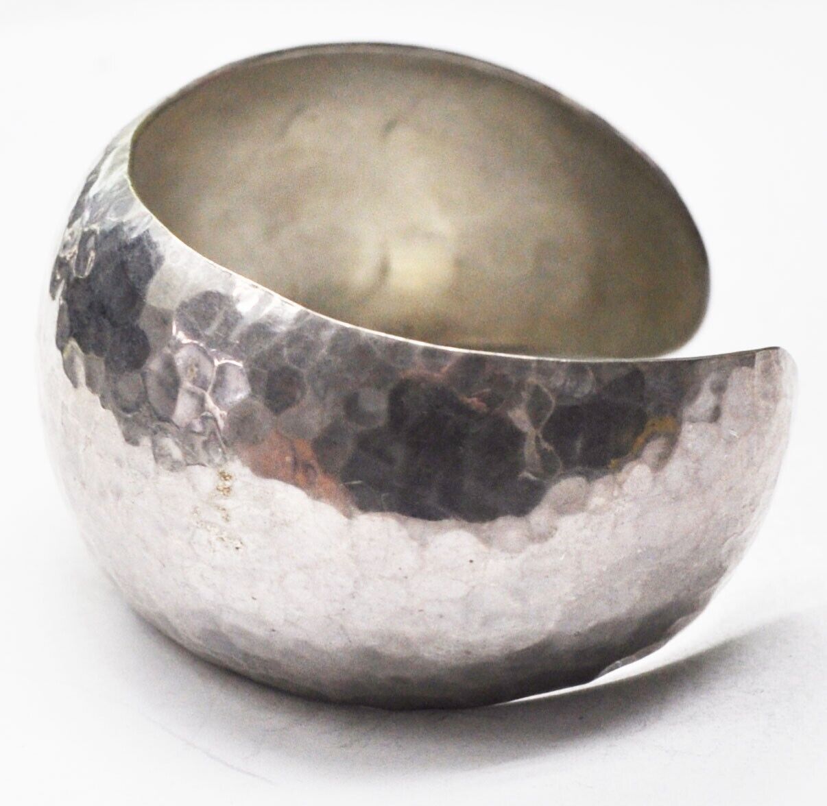 Sterling Silver Mexico B in Circle Hammered Cuff Bracelet 36mm 6-3/4" Wrist