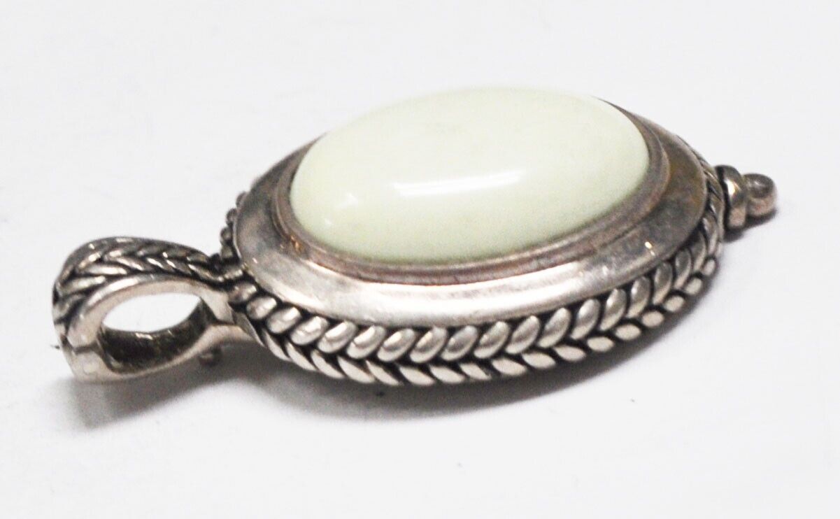 Sterling Silver ESPO Oval Citron Magnesite Pale Green Pendant 51x27mm
