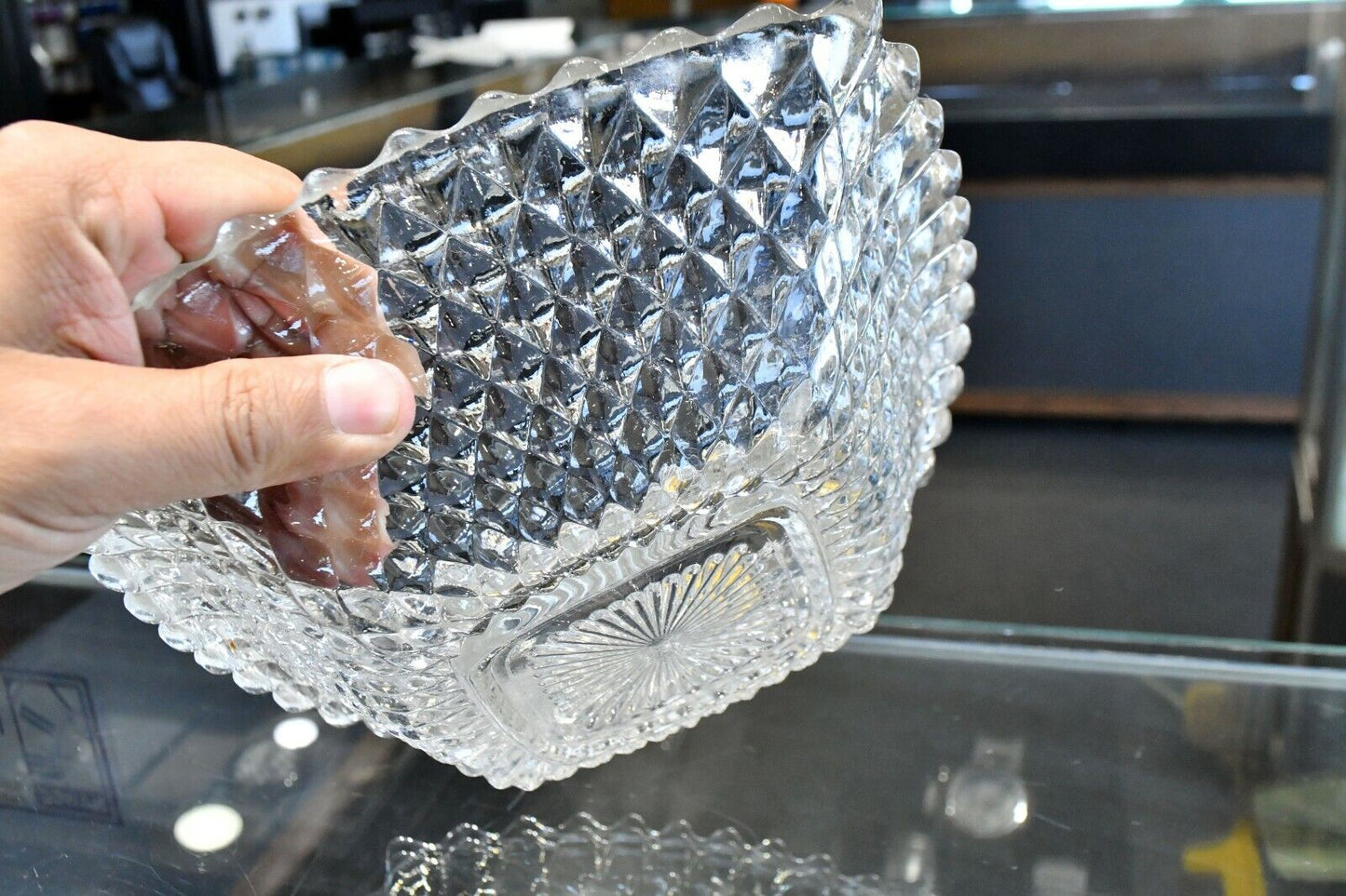 Vintage Molded Crystal Glass Square 8" x 8" Vegetable Bowl Candy Dish