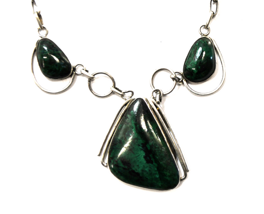 Sterling Silver Israel Eilat Chrysocolla 44mm Pendant 18.5" Necklace