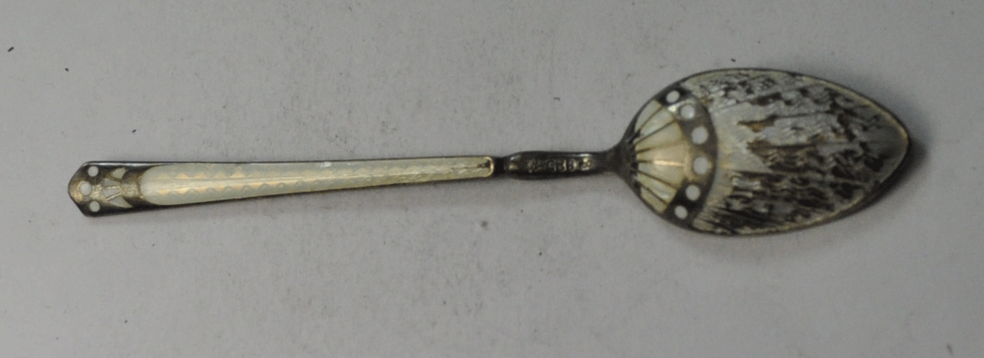 Sterling Silver Swedish White Iridescent White Enamel Spoon 4"