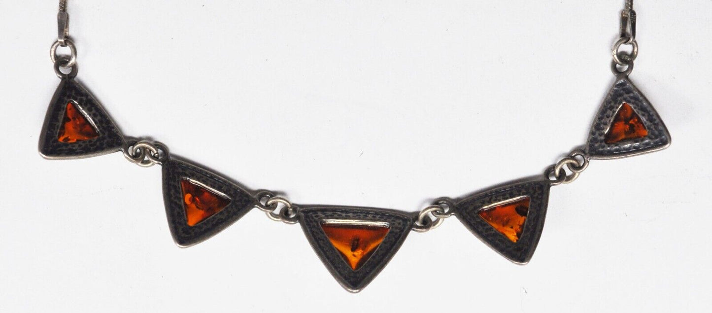 Sterling Silver Faux Amber Five Triangle 16mm Necklace 19"