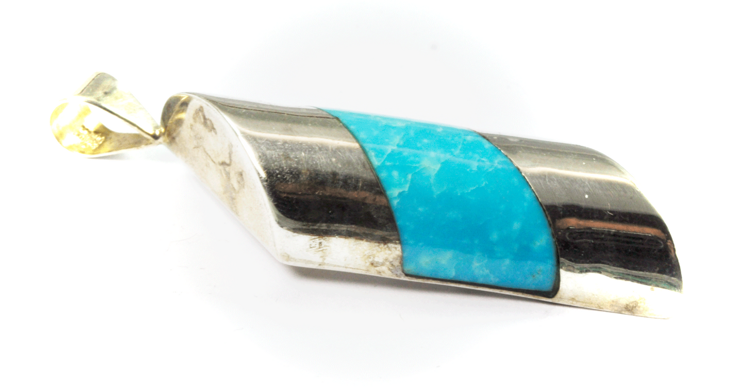 Sterling Silver Desert Rose Turquoise Stripe Heavy Cylinder Pendant 3"