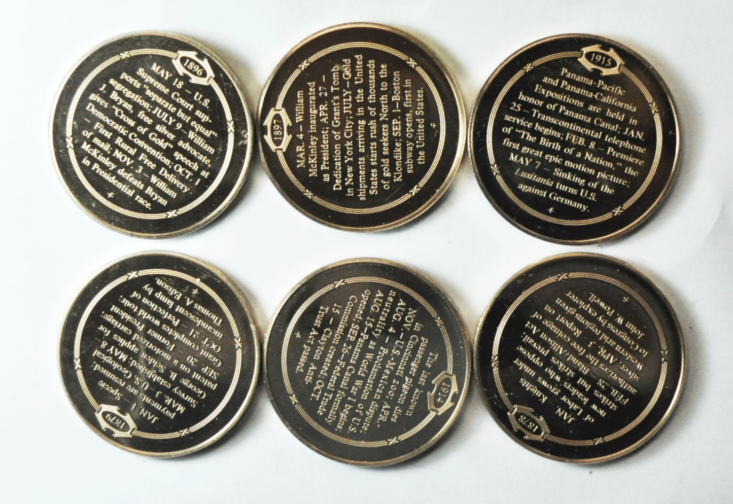 Franklin Mint Bronze Medals 44mm Panama Electric Light Klondike Lusitania Union