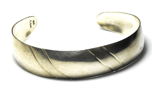 Sterling Silver Double Stripe Cuff Bracelet 7mm 6.5" Wrist  12g