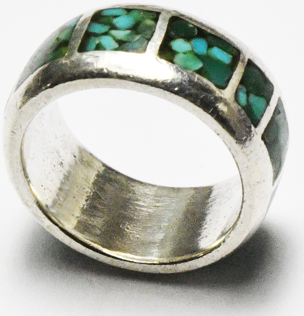 Sterling Silver Green Turquoise Chip Inlay Ring Eternity Band 8mm Size 6-1/4