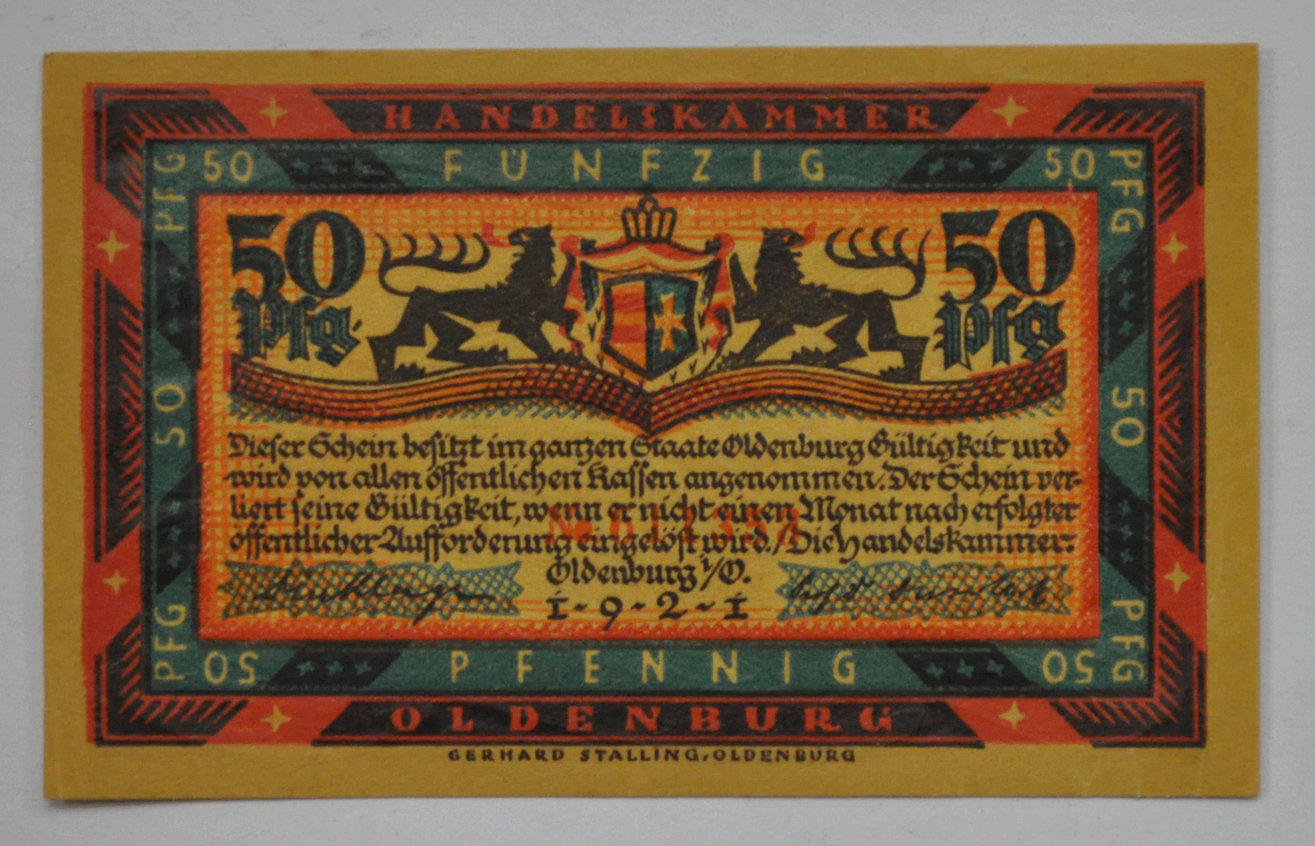 1921 Germany Oldenburg 50 Funfzig Handelskammer Uncirculated Note Stormy Sea