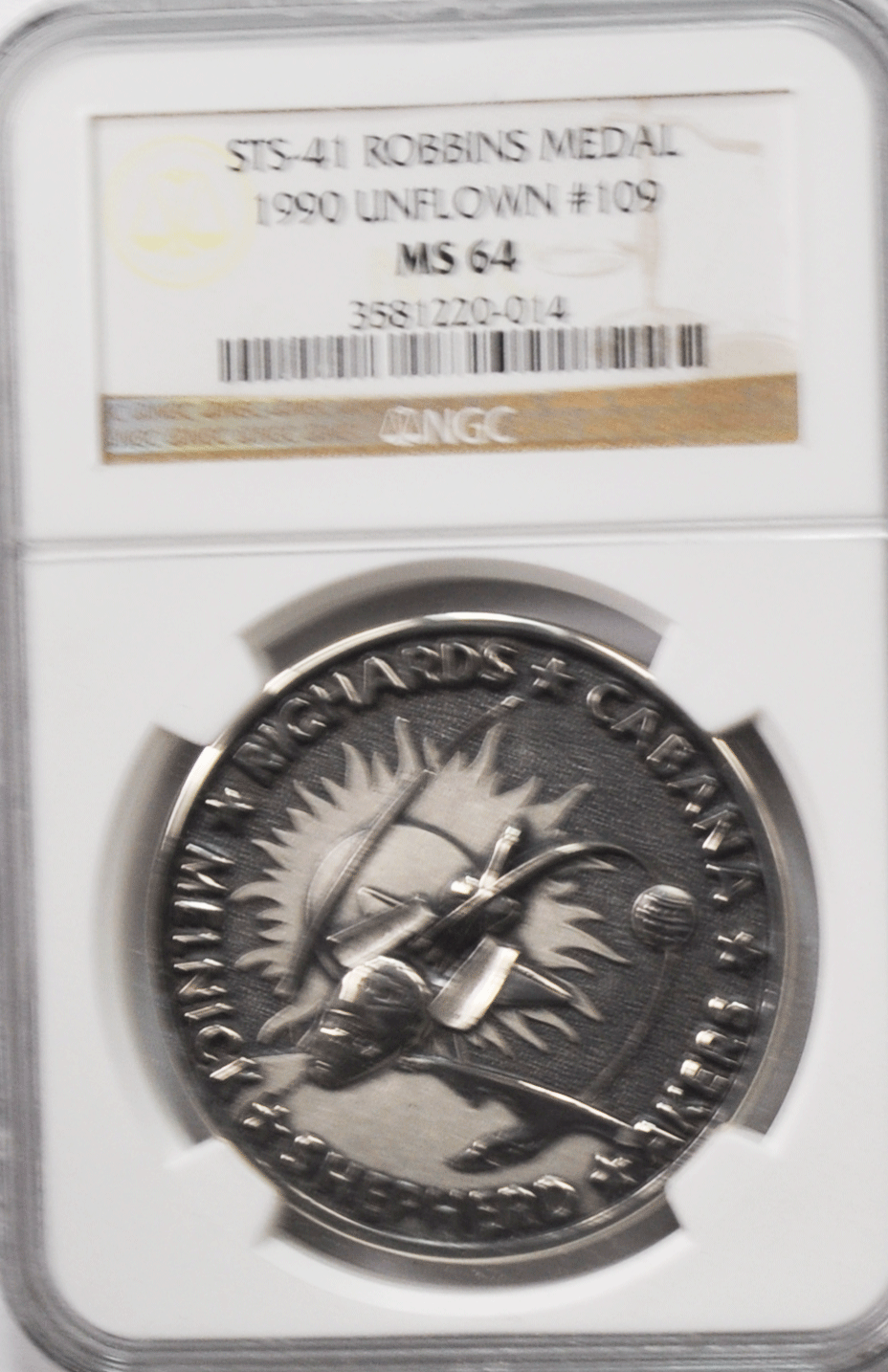 1990 STS-41 Robbins Space Silver Medal Unflown #109 NGC MS64 Discovery Ulysses