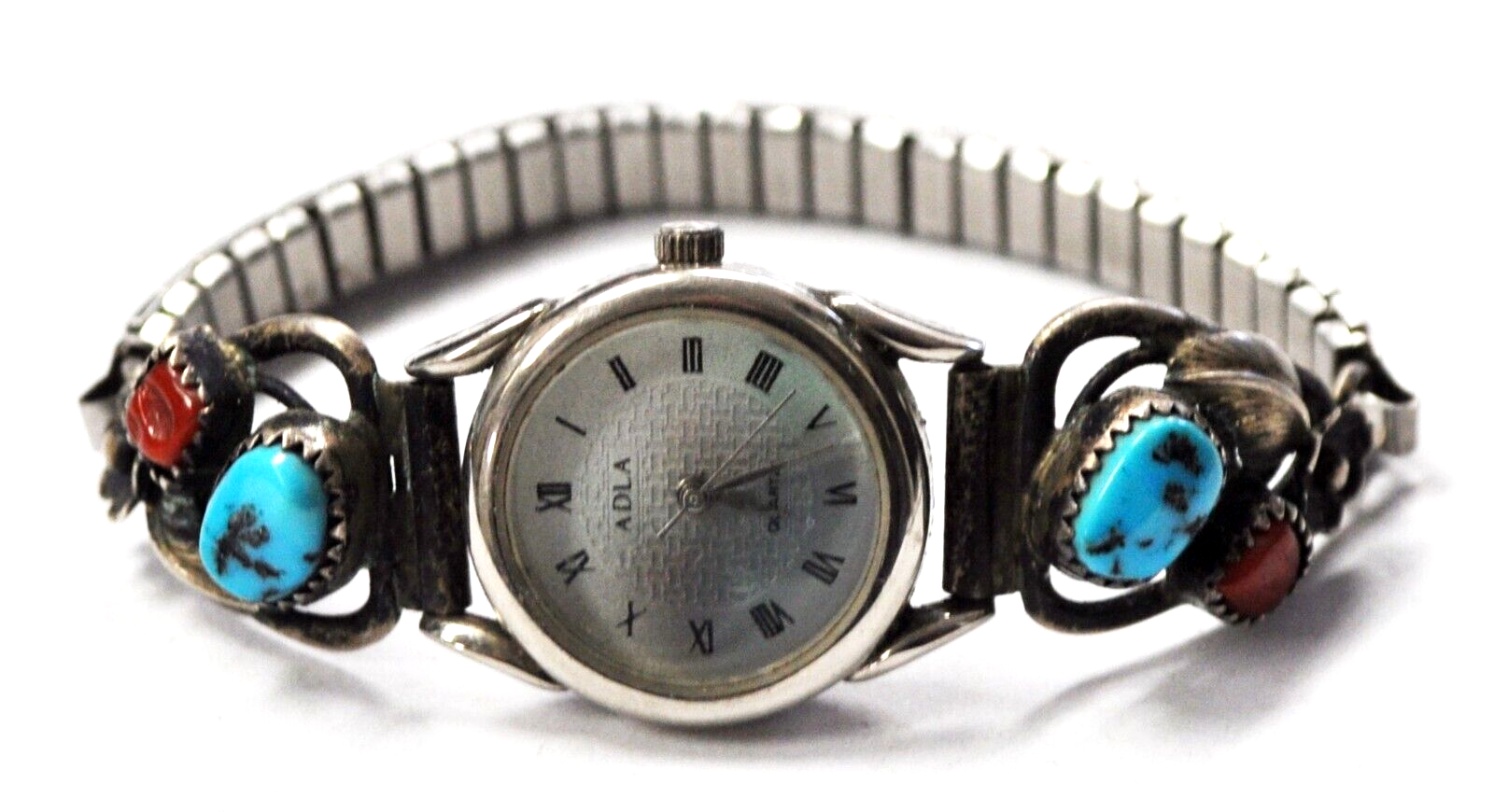 Sterling Silver RB Coral Turquoise Floral Filigree Watch Band Hood End Precious Metals Gems