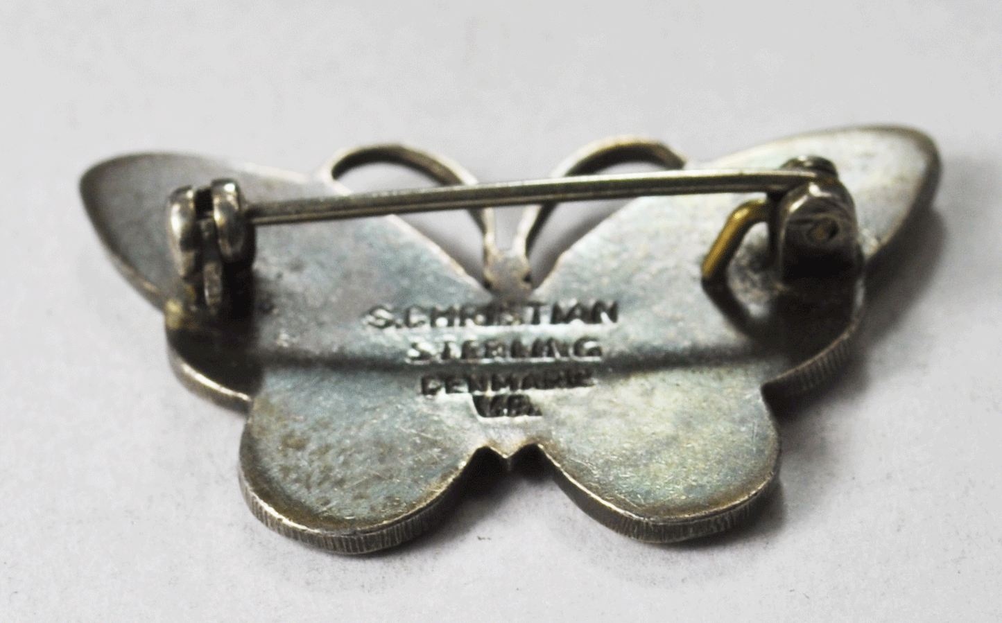 Sterling Silver S Christian Fogh White Enamel Butterfly Brooch Pin 36mm x 24mm