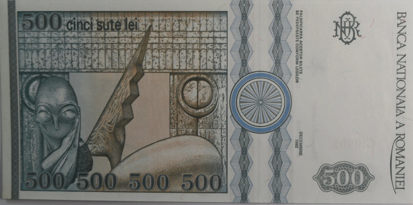 1992 Romania 500 Lei Uncirculated Banknote C.0001 920542 101a