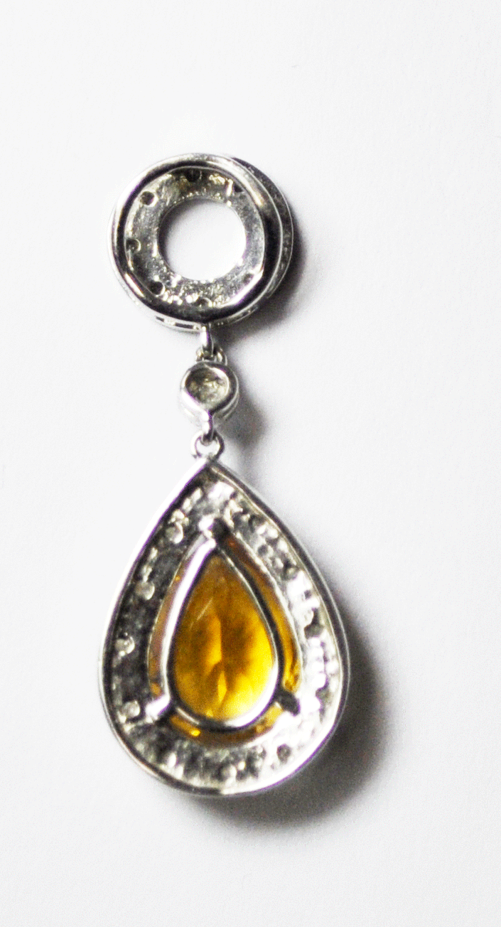 Beautiful Pear Citrine & Diamond Tear Drop Pendant 30mm Dangle Slide 14kwg