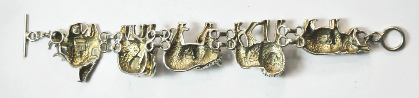 Sterling Carol Felley Noah's Arc Lion Rhino Hippo Elephant Bracelet 30mm 7.75"