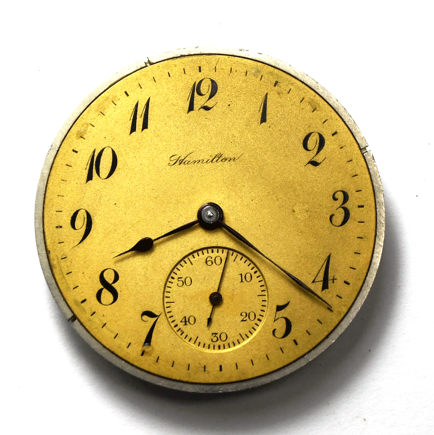 Hamilton Size 12 Gilt Dial 17 Jewels Grade 914 Pocket Watch Movement Running