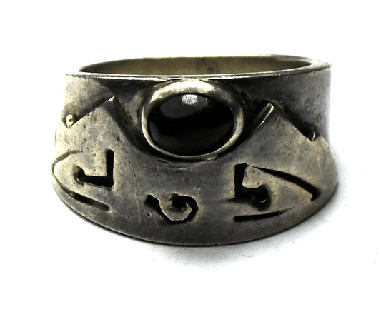 Sterling Silver Mexico Mountains Landscape Onyx Ring 13mm Size 8-1/2
