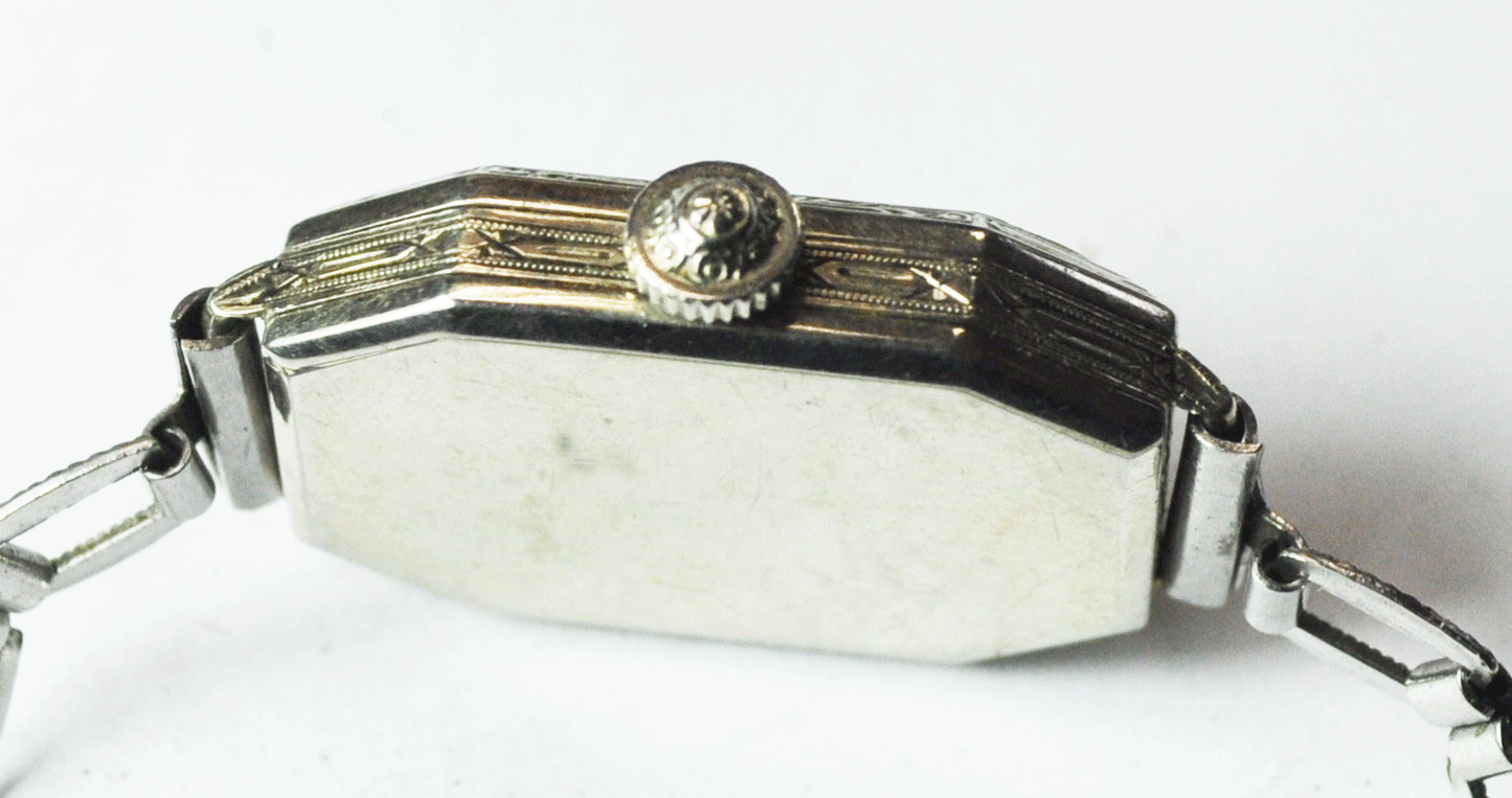 Vintage 14k Solid White Gold Art Deco Waltham Wristwatch 18mm Not Running
