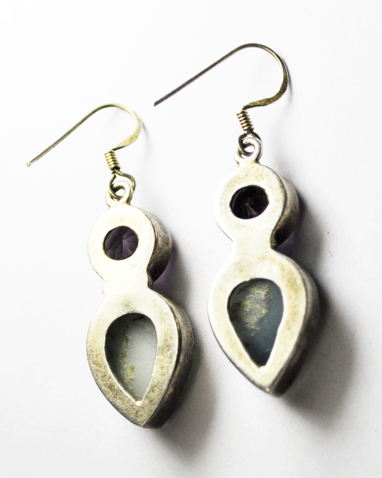 Sterling Silver Amethyst Aqua Druzy Quartz Dangle Earrings 13mm 1.75"