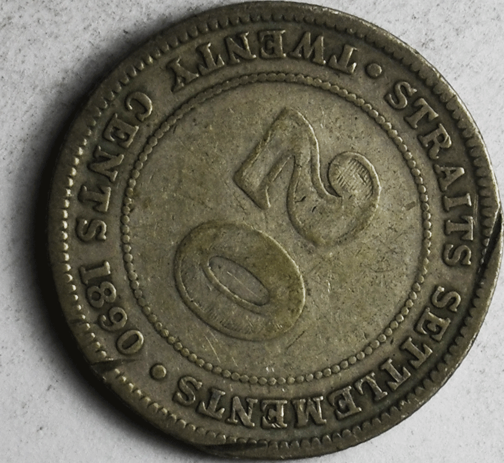 1890 20c Straits Settlements Twenty Cents Silver Coin KM#12