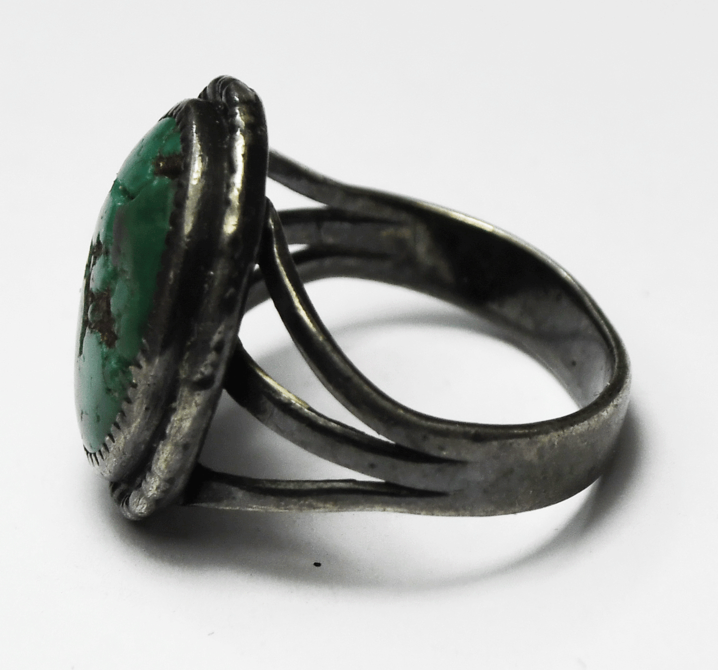 Sterling Silver Green Turquoise Antique Oval Ring 18mm Size 6-1/2