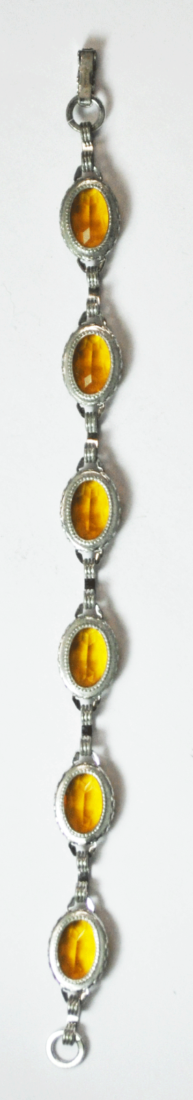 Vintage Sterling Oval Citrine Link Bracelet 11mm 7" 11.5g