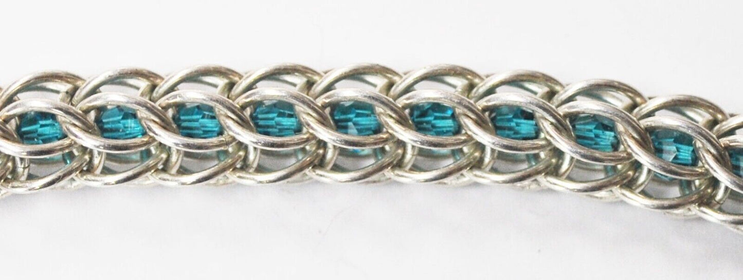 Fashion Blue Bead Wire Caged 19" Necklace Vintage Sterling Clasp 19mm