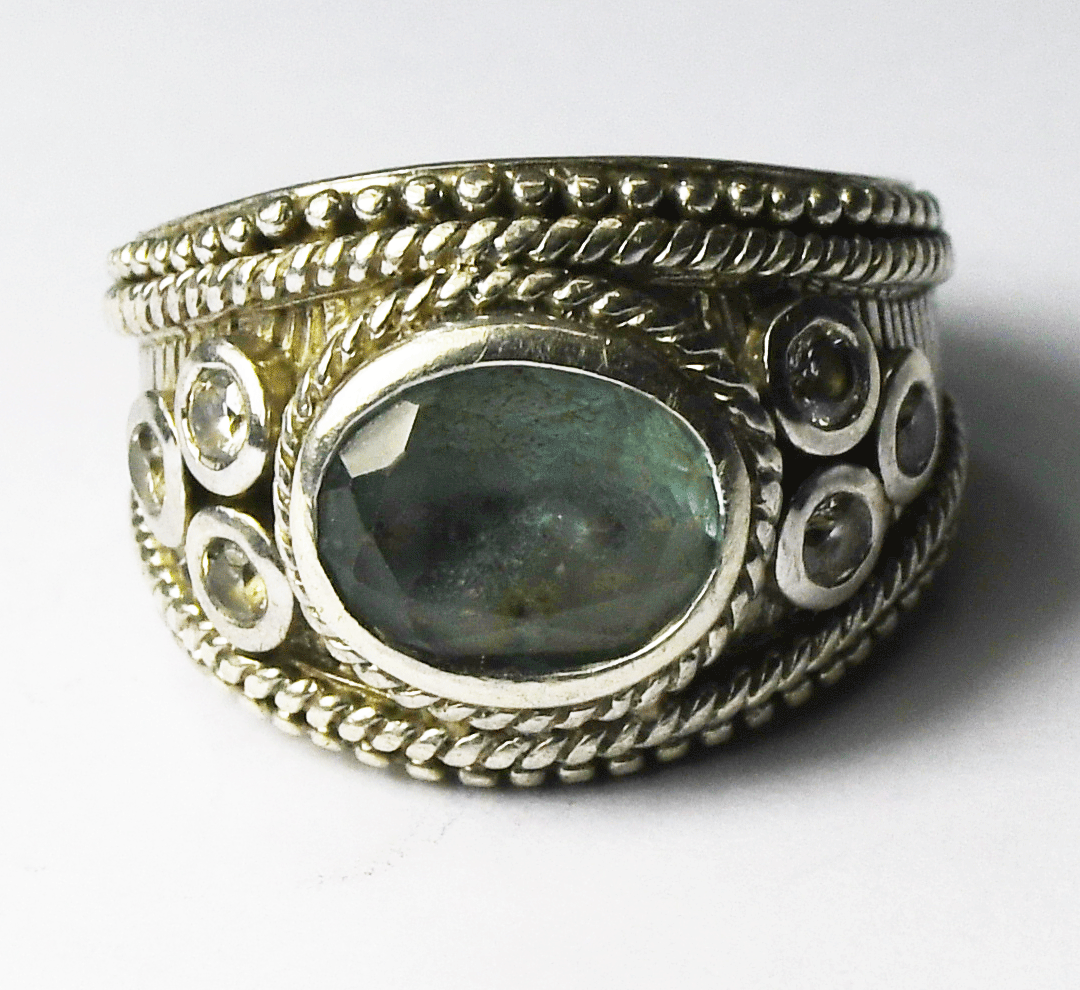 Sterling Silver Judith Ripka Blue Topaz Ring 16mm Band Size 8