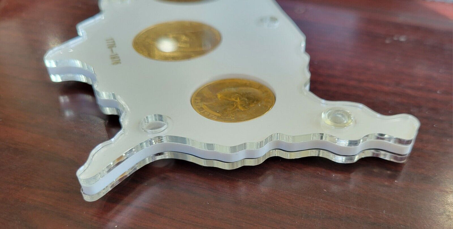 Bicentennial Gold Toned Coinage Liberty Set 1776-1976 Commemorative Acrylic Map