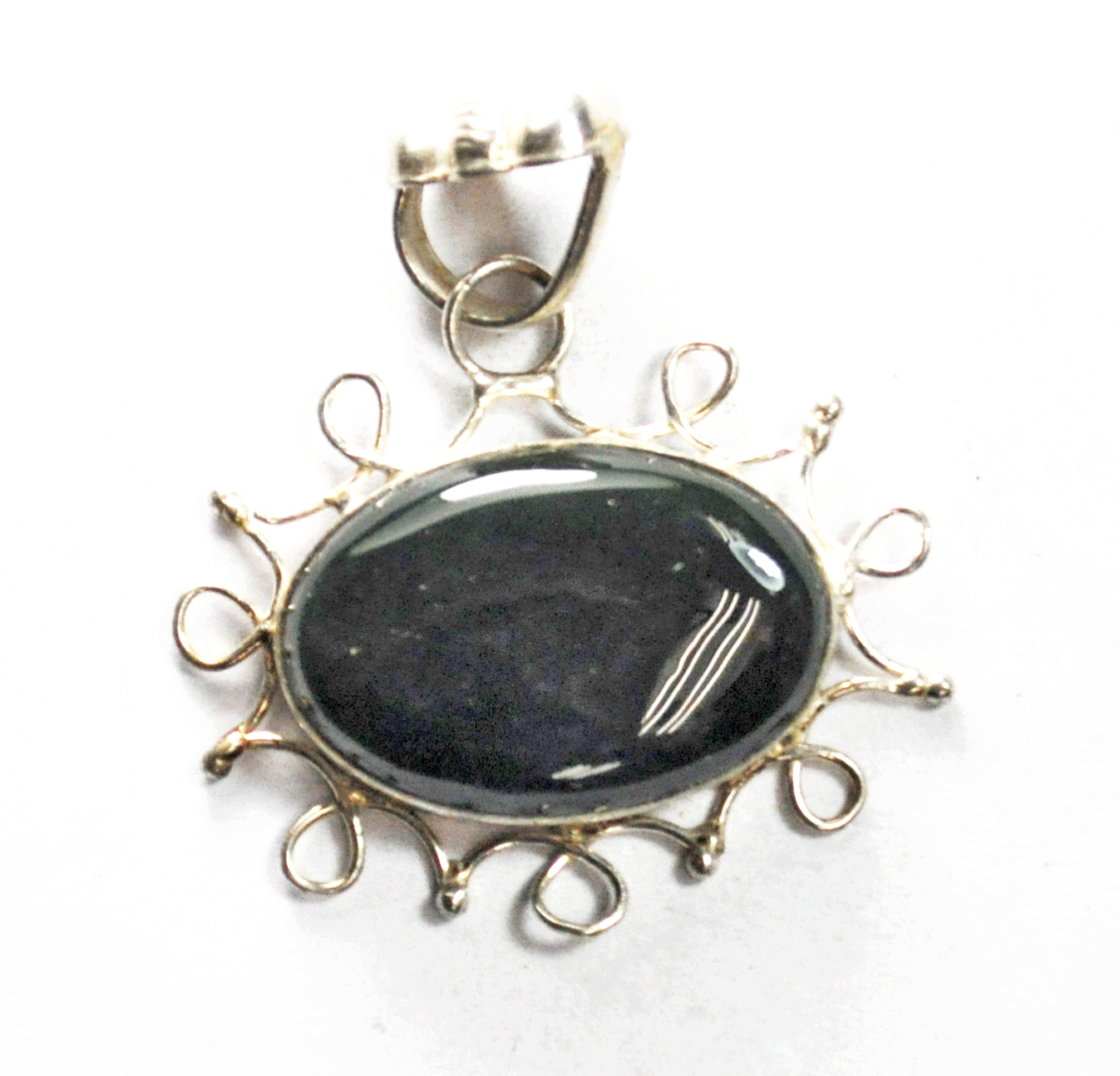 Sterling Silver Green Onyx Oval Spiral Triangle Halo Pendant 43mm x 40mm