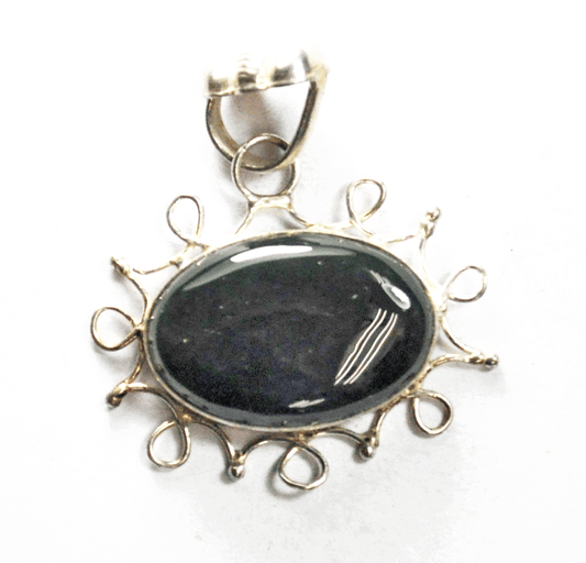 Sterling Silver Green Onyx Oval Spiral Triangle Halo Pendant 43mm x 40mm