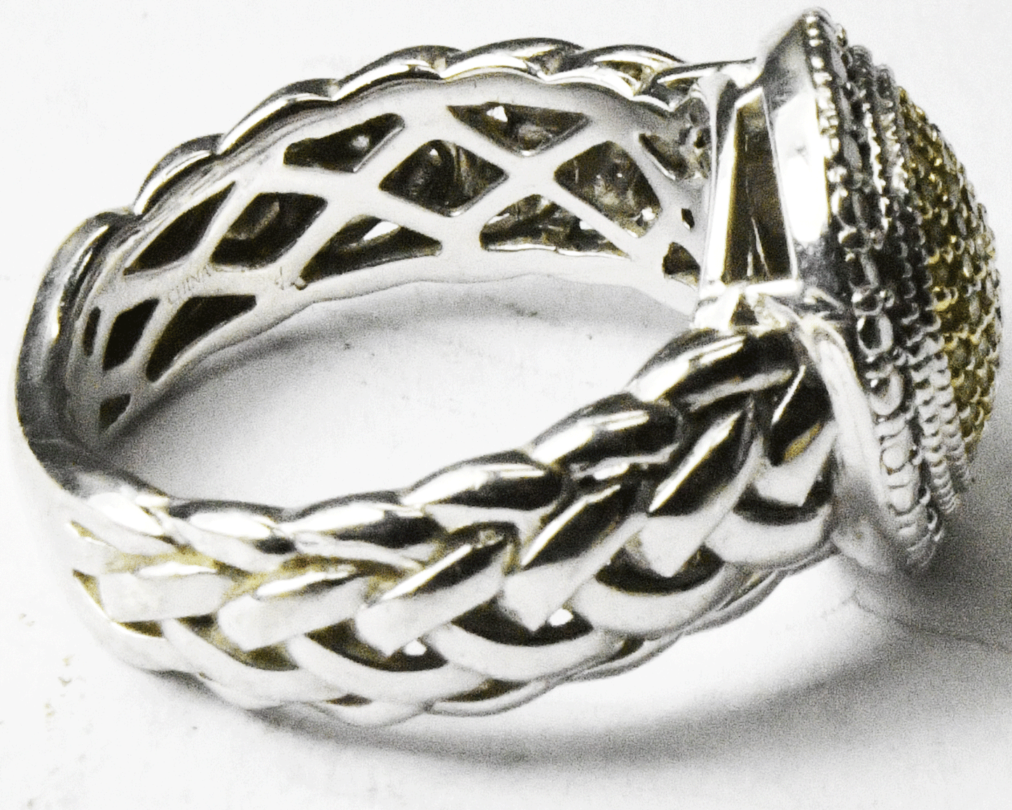 Sterling Silver JS Yellow Diamond Pave Round Weave Edge Ring 14mm Size 6