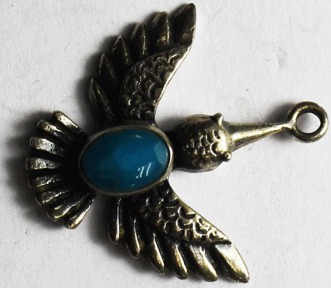 Sterling Silver Vintage Turquoise Harvey Era Maisels Hummingbird Charm 23x21mm