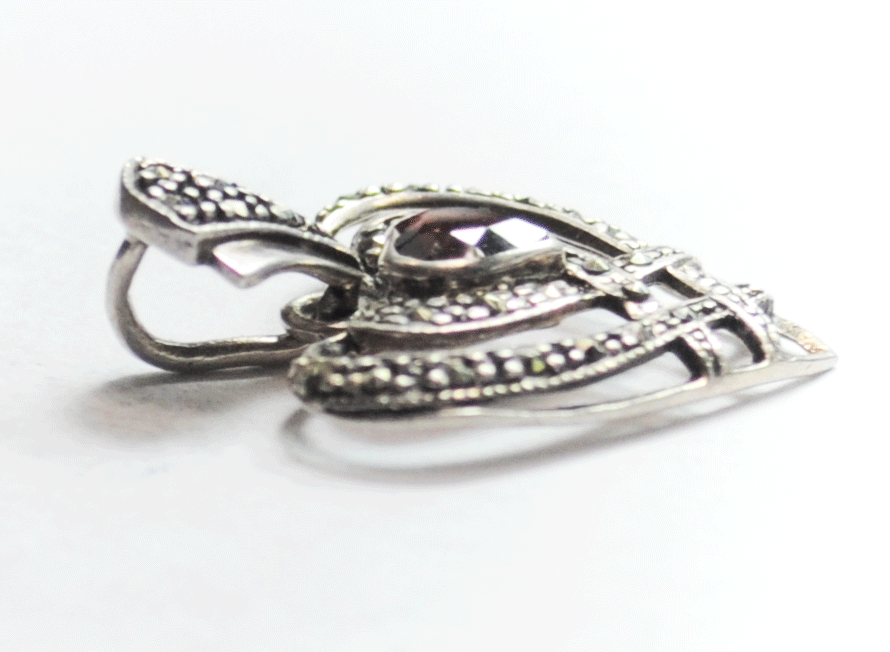Sterling Silver Red CZ Heart Marcasite Lace Halo Pendant 30mm x 24mm x 3mm