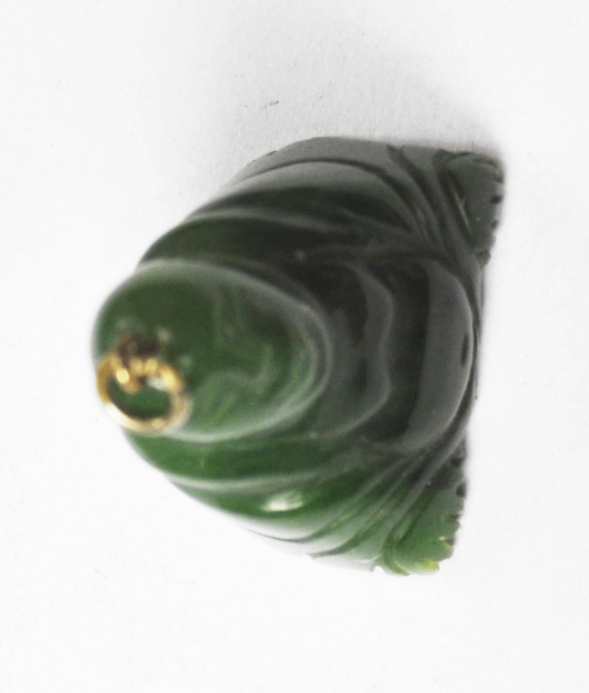 Dark Green Jade Jadeite Carved 3-D Buddha Pendant 24mm x 23mm x 16mm