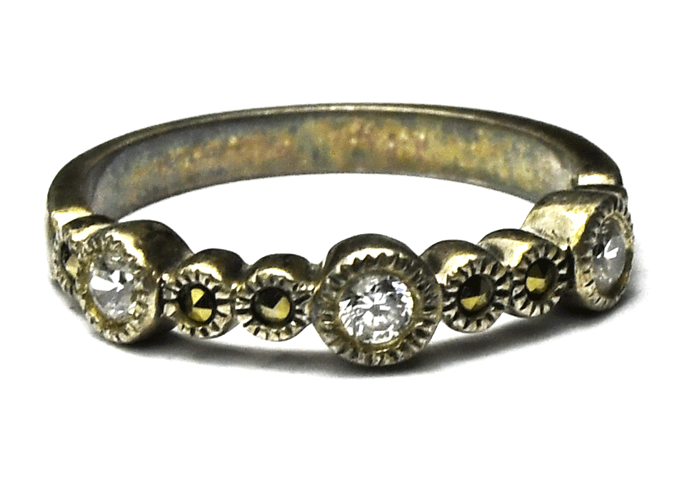 Sterling Silver Judith Jack Marcasite CZ Ring 4mm Band Size 7
