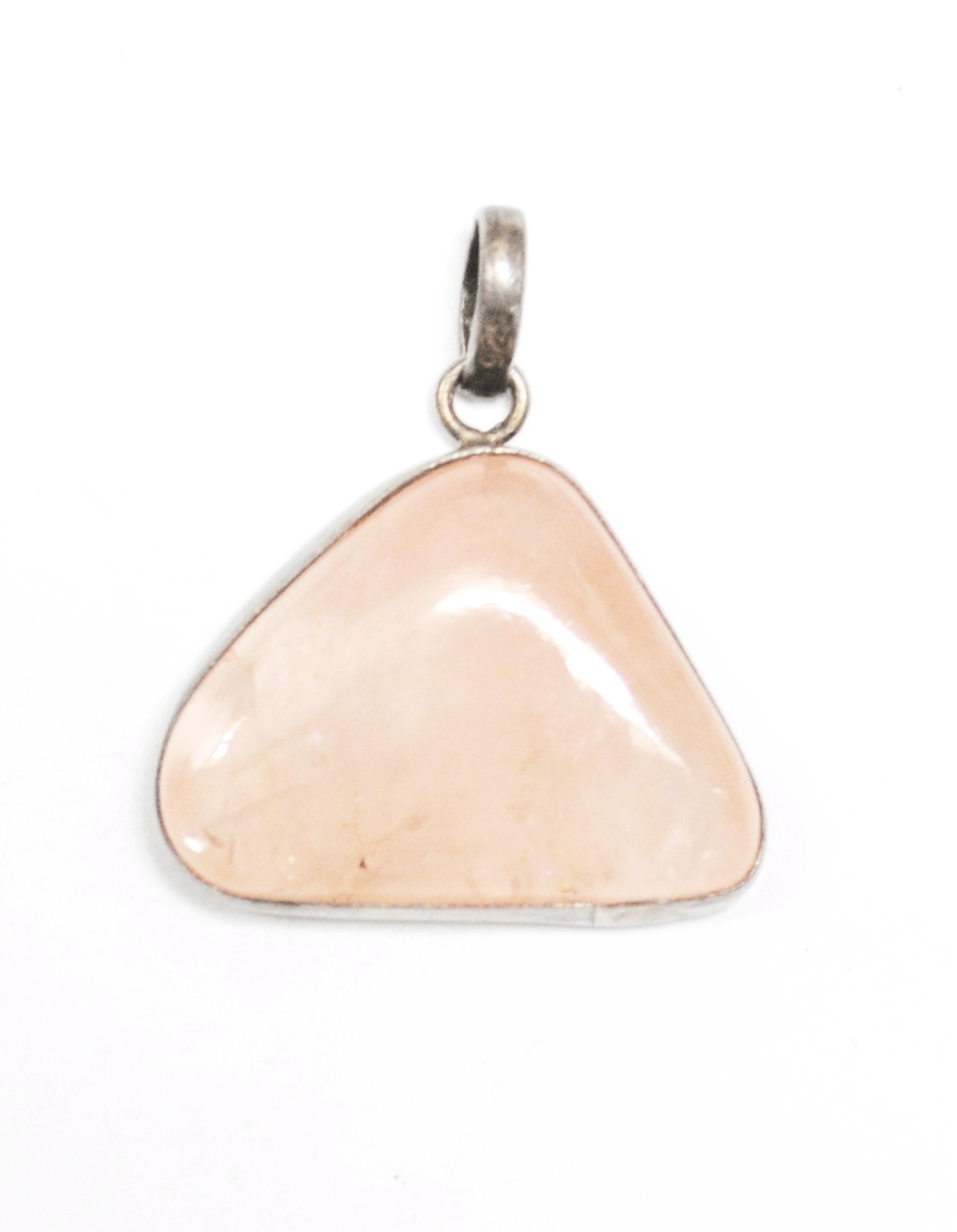 Sterling Silver Pink Crackle Quartz Triangle Pendant 30mm x 36mm