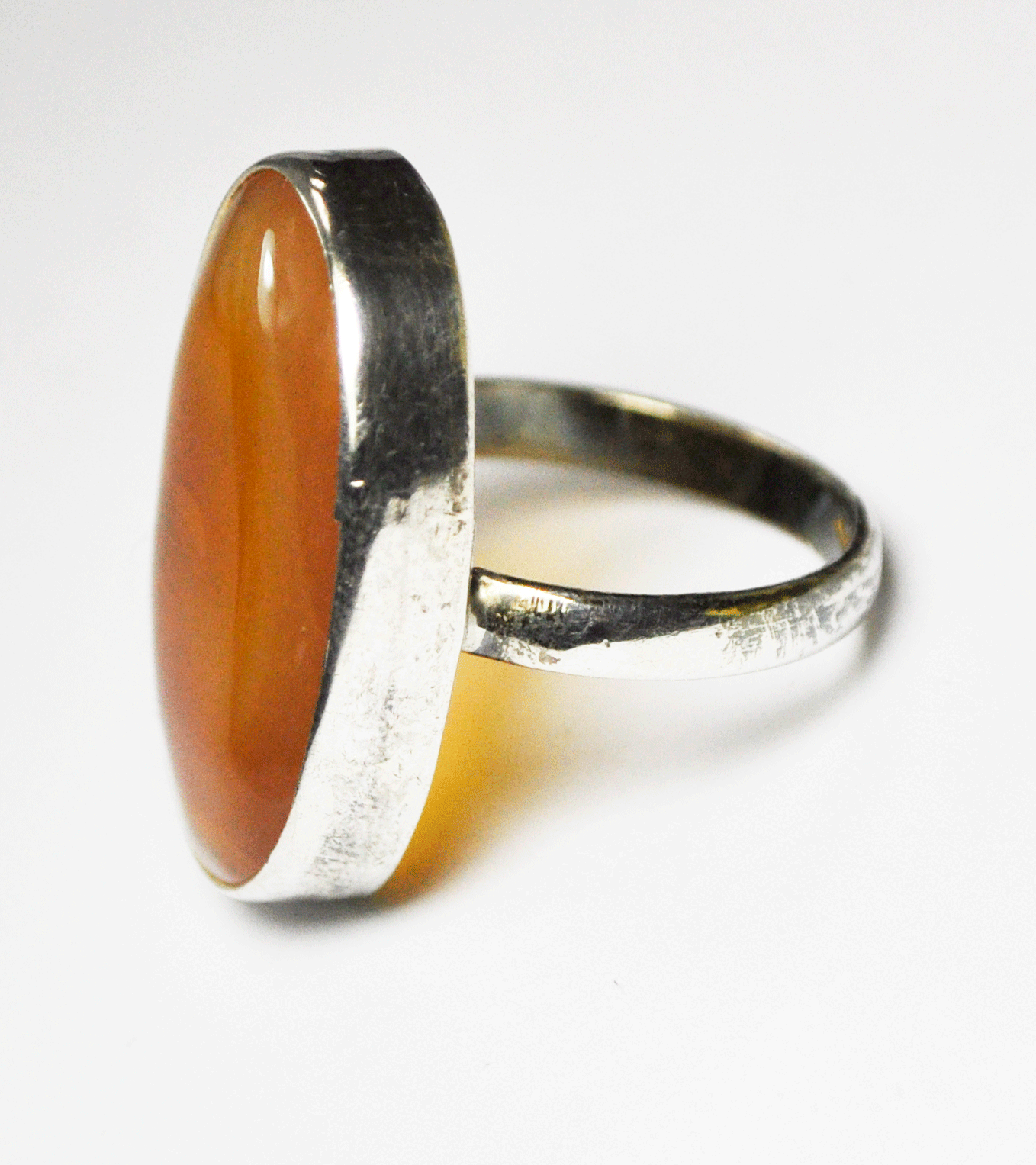 Sterling Silver 28mm Large Oval Amber Sterling Silver Ring Size 7.5