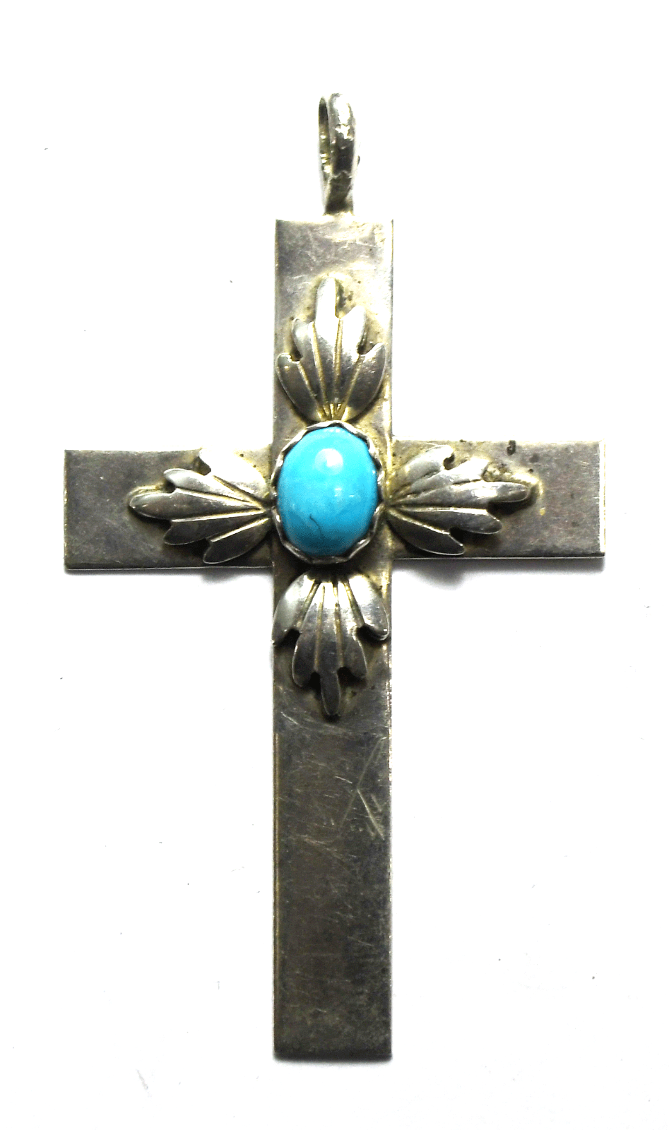 Sterling Silver FP Oval Turquoise Cross Pendant 66mm x 37mm