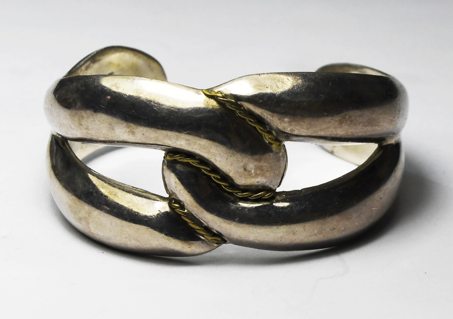 Sterling Silver Mexico Two Tone Cuff 30mm Bracelet 6.5" Wrist 45g