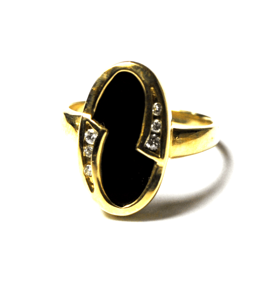 Beautiful 14k Yellow Gold Black Onyx .22ctw Diamond Oval Ring 17mm Size 6